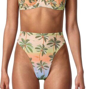 NWT FARM Rio Carioca High-Waist Bikini Bottom Palm Print Size Small S